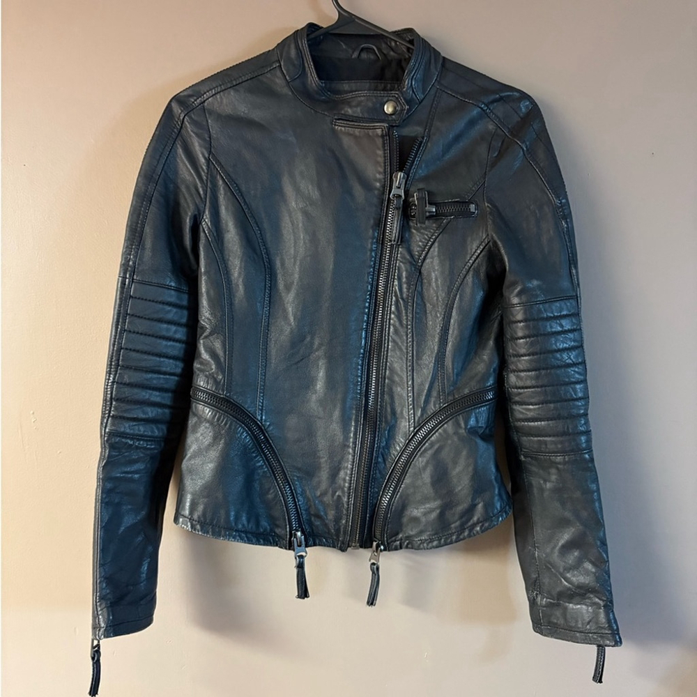 Zara Dark Gray Leather Jacket - Picture 2 of 6